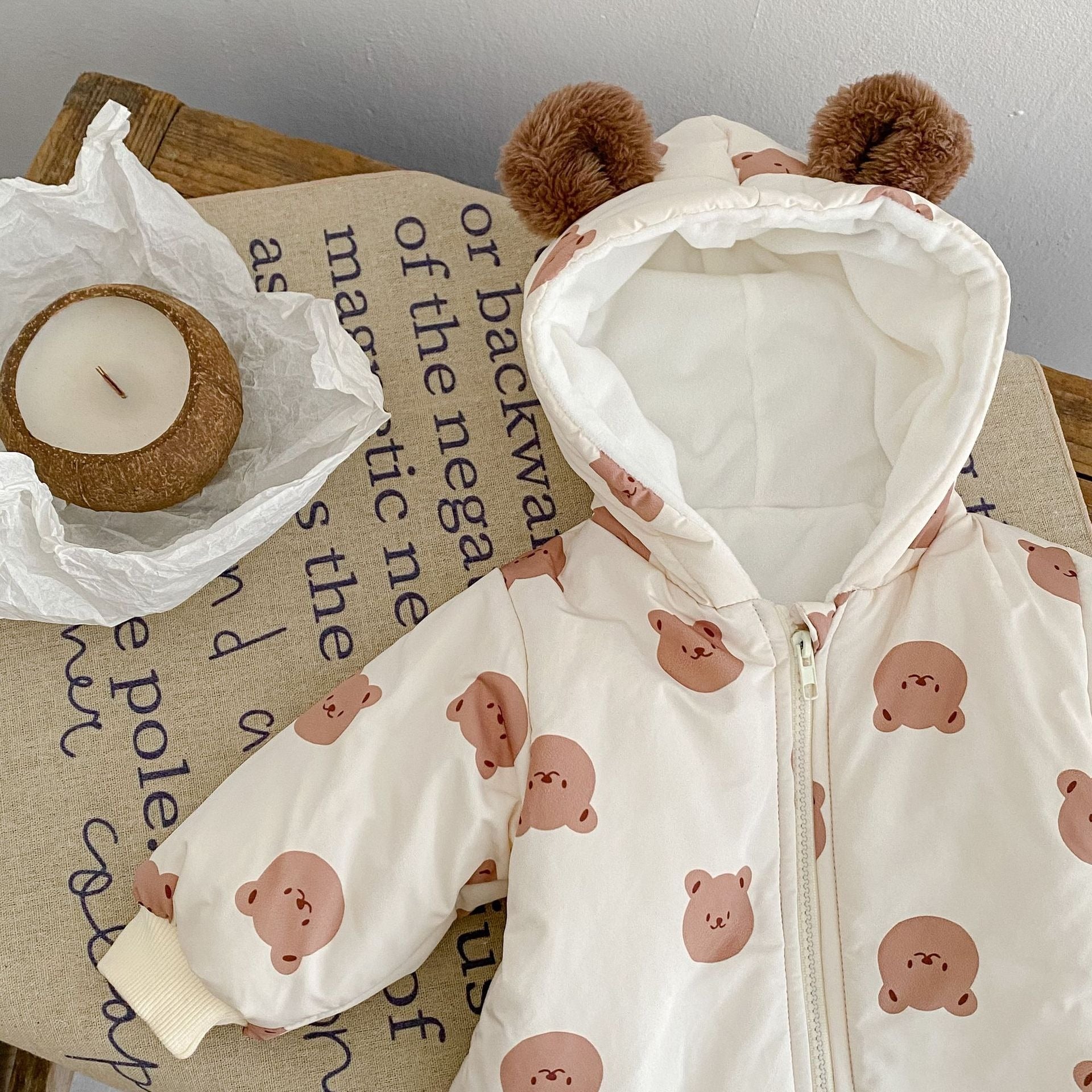 Winter Fleece Bear Print Baby Bodysuit